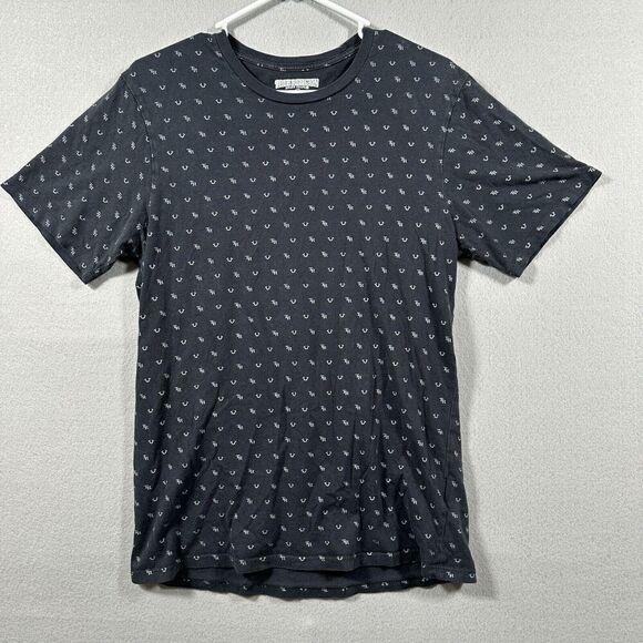 True Religion‎ Shirt Mens Small Black All Over Monogram Graphic Short Sleeve - Picture 1 of 8